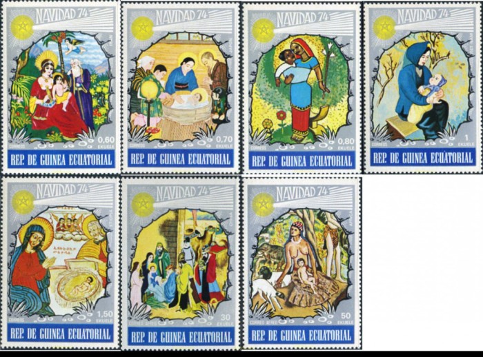GUINEA ECUATORIALA - 1974 RELIEGIE , CRACIUN , COLITA + SERIE NESTAMPILATE