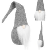 Spiridus decorativ gri din fetru, cu barba alba, 30 cm