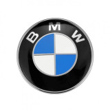 Set doua Embleme BMW, montaj pe capota/portbagaj, 82mm si 74mm, Alb-Albastru