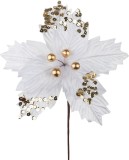 Floare decorativa de Craciun Poinsettia alba cu accente aurii, 20 cm