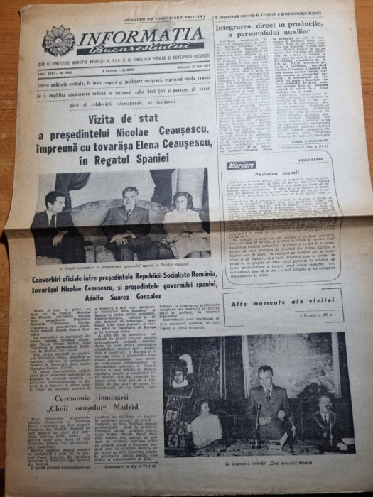 informatia bucurestilor 23 mai 1979-ceausescu primeste cheia orasului madrid