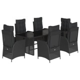 Set mobilier de gradina cu perne, 7 piese, negru, poliratan
