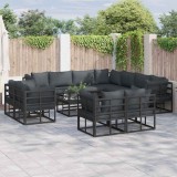vidaXL Set de canapele pentru grădină cu pernă 12 pcs Negru Aluminiu