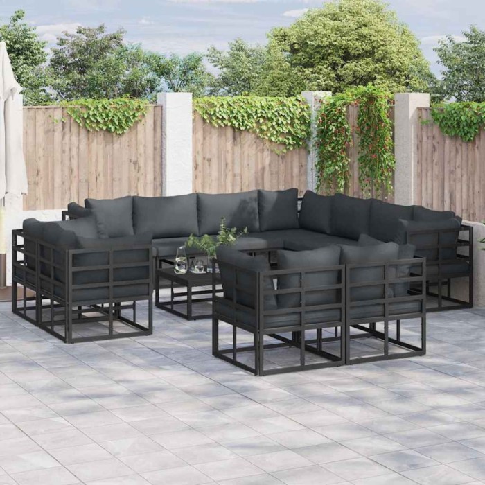vidaXL Set de canapele pentru grădină cu pernă 11 pcs Negru Aluminiu 3378932