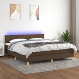 Cumpara ieftin Pat cu arcuri, saltea și LED, maro &icirc;nchis, 180x200 cm, textil