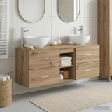 Cumpara ieftin Set dulap baie 3 buc. Stejar Artizanal 129 x 41 x 80 cm