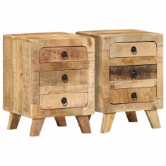 vidaXL Noptiera 2 buc 37x32x50 cm Lemn masiv Mango brut 4104516