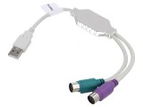 Adaptor USB-PS2 cu 2 socluri PS/2 și mufă USB A nichelată albă