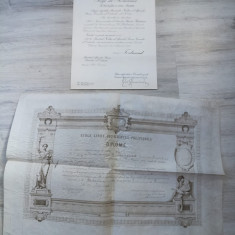 Brevet Ordinul Steaua Romaniei, grad Comandor civili 1921+ diploma franceza 1894