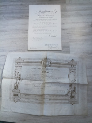 Brevet Ordinul Steaua Romaniei, grad Comandor civili 1921+ diploma franceza 1894 foto