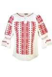 Bluza dama casual R 124, marime S, alb/rosu cireasa, Bumbac