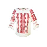 Bluza dama casual R 124, marime S, alb/rosu cireasa