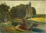 Tablou / lucrare veche, mare, ulei pe carton, semnata Moisescu, arta romaneasca, 48x34 cm