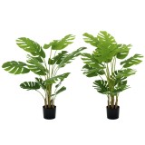 HOMCOM Lot de 2 plante artificiale Monstera deliciosa cu ghiveci inclus, &icirc;nălțime 120 cm, pentru interior, decor | Aosom Romania