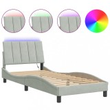 Cumpara ieftin Cadru de pat cu LED fara saltea, Hanko, gri deschis, 90x190 cm, catifea