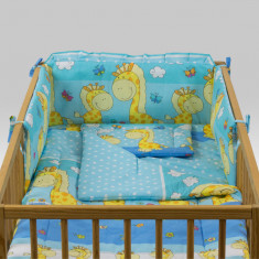 Lenjerie MyKids Happy Giraffe albastru 5 piese 120x60 cm