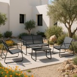 Set mobilier de gradina Palencia, 4 piese, gri deschis si negru