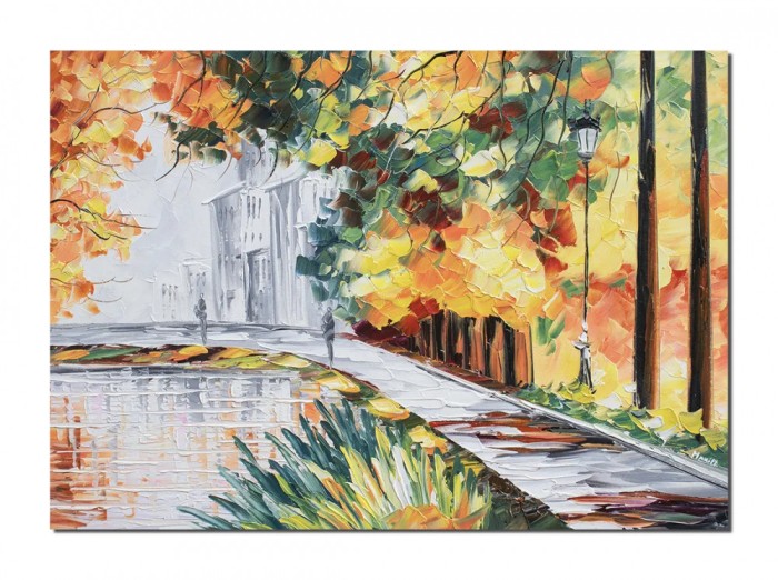 Tablou stilizat picat manual, Calmitate, 70x50cm ulei pe panza, Superb