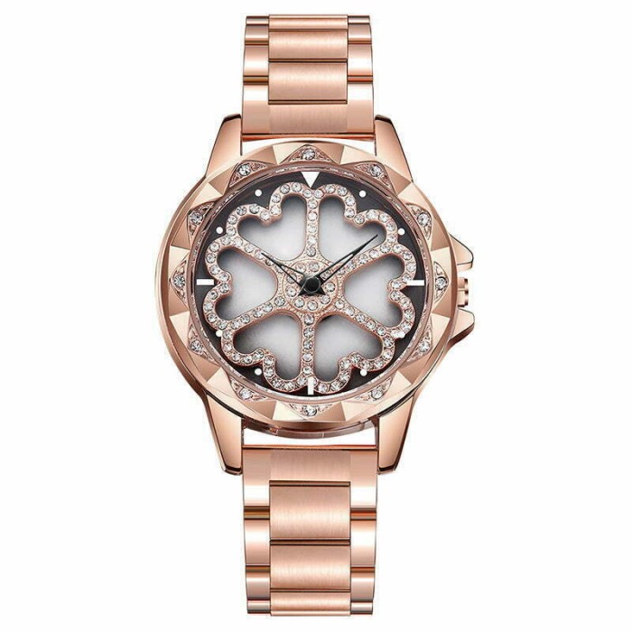Ceas de dama Sanda, cadran in forma de inimioare rotative 360 grade Rose Gold