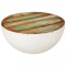 Măsuță de cafea formă de bol alb &Oslash;50x24 cm lemn masiv reciclat