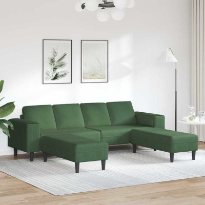vidaXL Sofa din material textil Verde &amp;icirc;nchis Țesătură de catifea 3335136 foto