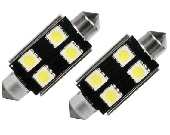 Set 2 becuri auto Vecta cu 4 leduri SMD 12V T11x42mm C10W alb sofit Festoon Canbus 5050SMD cu radiator - fara eroare