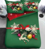 Cumpara ieftin Lenjerie Pat De Craciun O Persoana Argintar Cr050, Bumbac, 4 Piese, Cu Elastic, Imprimeu, Verde