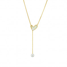 Colier Anastasia, auriu, din otel inoxidabil, cu pandantiv in forma de inima si decorat cu perle - Colectia Universe of Pearls