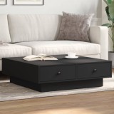 Măsuță cafea vidaXL, negru, 90x90x28 cm, PAL, Modernă, Living, Depozitare, Blat Robust, Butoane Metalice, Ușor de Curățat