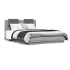 Cadru Pat Gossi 140x200 cm, Tablie cu LED, Gri Sonoma, Lemn, Suport Saltea, Mobilier Dormitor Modern