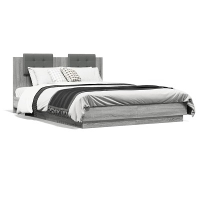 Gossi cadru de pat cu tablie si lumini led, gri sonoma, 140x200 cm foto