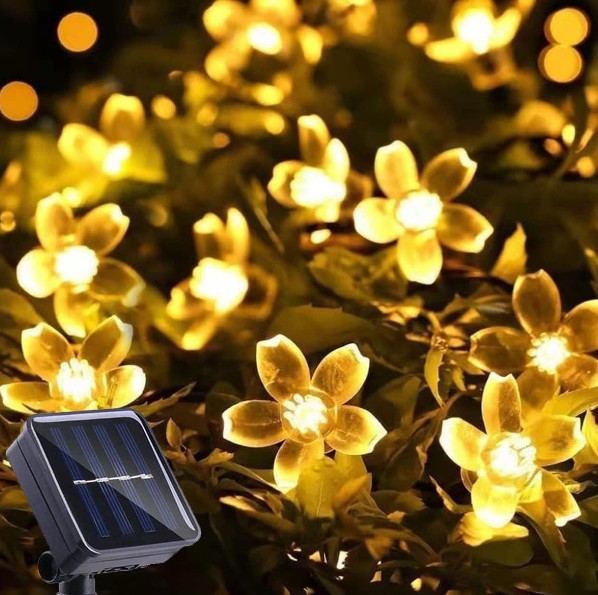 Set 2 x Instalatie cu incarcare Solara de Gradina Flori de Cires cu 50 LED-uri, alb cald, 5 metri, BZRSH