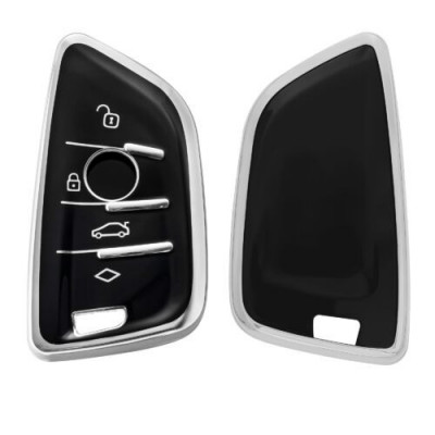 Husa Cheie Auto pentru BMW 3 Butoane - Smart Key, Kwmobile, Negru/Argintiu, Silicon, 56001.05 foto