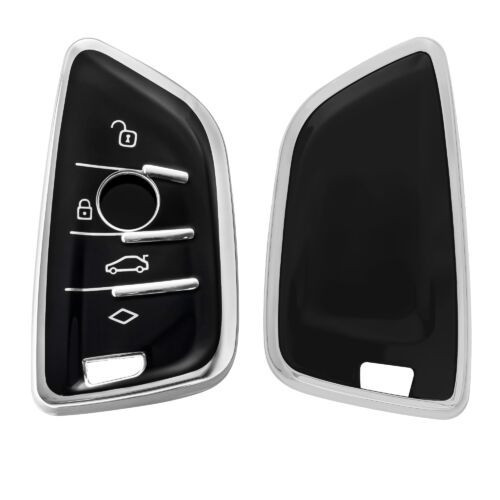 Husa Cheie Auto pentru BMW 3 Butoane - Smart Key, Kwmobile, Negru/Argintiu, Silicon, 56001.05