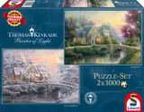 Puzzle 2x1000 de piese - Thomas Kinkade - Lamplight Manour - Winter in Lamplight Manour | Schmidt