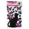 Autocolant Decorativ Perete, Model Pisica, Flori si Fluturi Multicolor, 21x37 cm, Oem