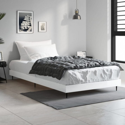 vidaXL Cadru de pat, alb extralucios, 90x200 cm, lemn prelucrat foto
