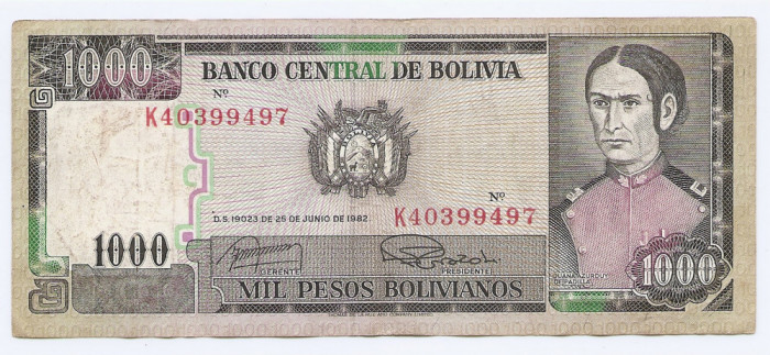 Bolivia 1000 Pesos Bolivianos 25.06.1982 - K40399497, B11, P-167