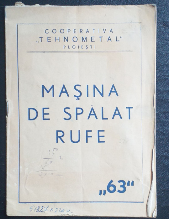 Prospect masina de spalat rufe 63 Tehnometal Ploiesti