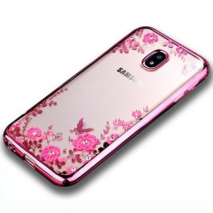 Husa J5 2017 TPU Transparent Flowers Margini Electroplacate Rose Gold foto