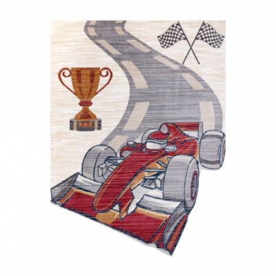 Covor pentru copii TOYS 75327 Formula 1 pentru copii - formă modernă, neregulată - crem / roșu fucsie , 133x192 cm foto