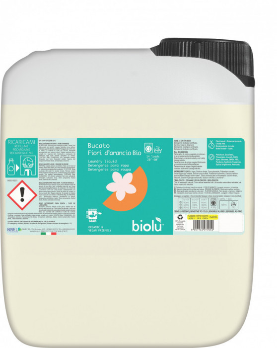 Detergent ecologic lichid pentru rufe albe si colorate portocale 5L Biolu
