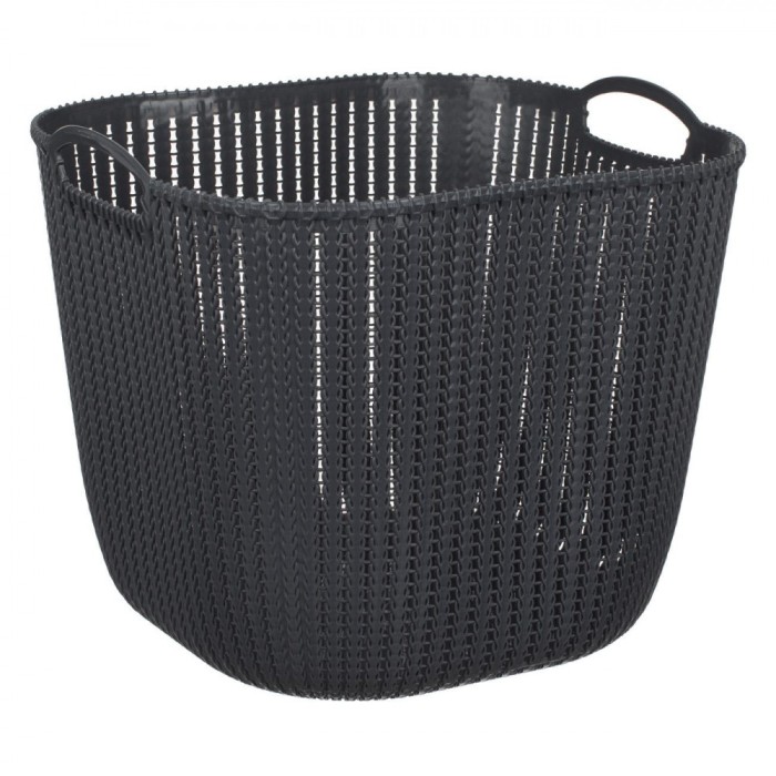 Coș Depozitare Plastic, Model Lanț, Cu M&acirc;nere, Culoare Gri, Capacitate 38L