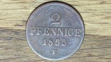 R10 Germania state - Saxony Saxonia - 2 Pfennige 1855 F - John I - f frumoasa! greu de gasit !, Europa