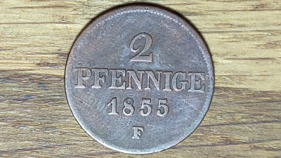 R10 Germania state - Saxony Saxonia - 2 Pfennige 1855 F - John I - f frumoasa! greu de gasit ! foto