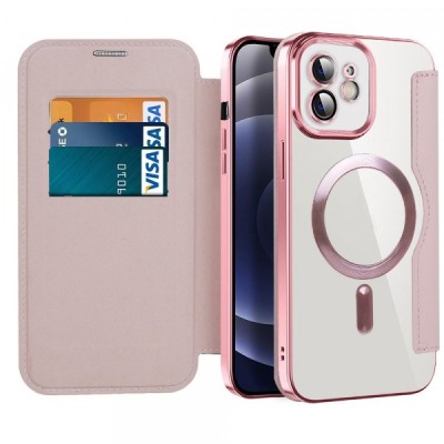 Husa MagSafe pentru Apple iPhone 12, Techsuit, SmartMag Book, Roz foto