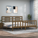 VidaXL Cadru pat cu tăblie, maro miere, 200x200 cm, lemn masiv