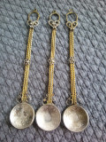 Trei lingurite metal si argint, cu moneda argint otoman-5 kurus