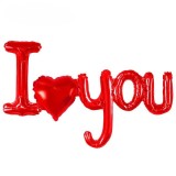 Balon din folie metalizata, figurine litere si inima, model i love you, tema ziua indragostitilor, 54x97 cm, ambalaj individual, pai inclus, umflare c, Flippy