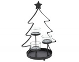 Suport pentru lumanari Tree, 18x13x29 cm, metal/sticla, negru, Excellent Houseware